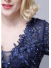 Navy Blue Lace Chiffon Beaded Modern Mother Dress 
